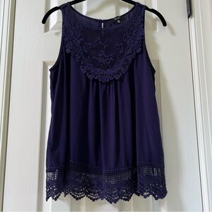 Navy Lace Trim Sleeveless Top